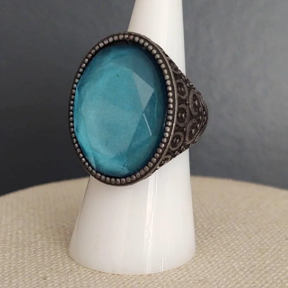 Large blue faceted bead statement ring